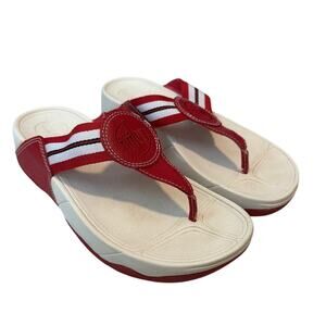 Fitflop Women's Red Leather Thong Sandal Size 7 White Stripe